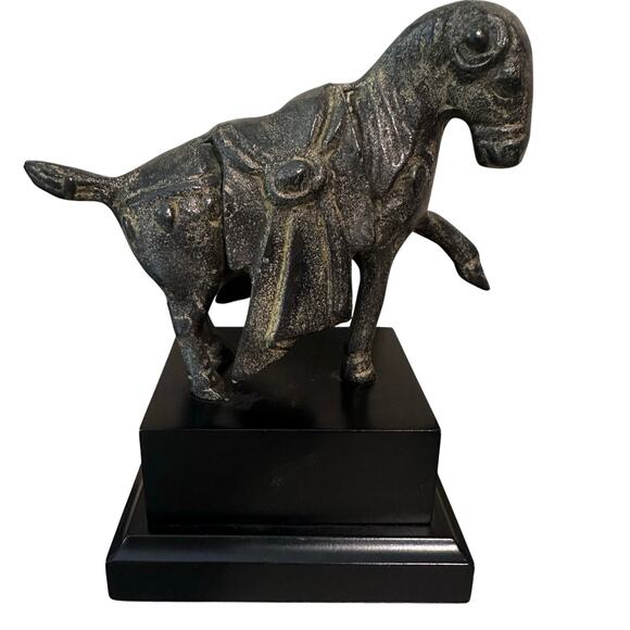 Bronze Horse bookend Statue Art Piece San Francisco Bay Trading Patina Wood Base - Picture 2 of 14
